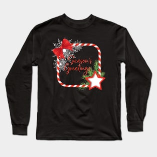 Season's Greeting Candy Cane Frame Long Sleeve T-Shirt